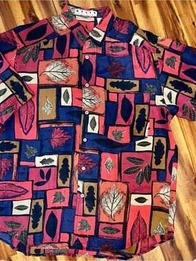 Basix silk 100% vintage Fenn Wright Manson Men's Short-Sleeve Button-Down Shirt